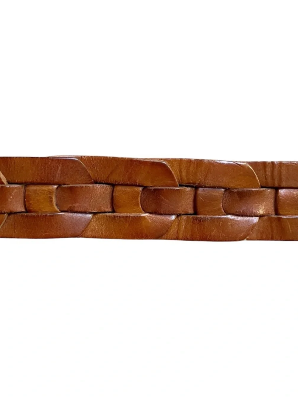 Linea Pelle Brown Woven Leather Belt w/Solid Brass Buckle, sz Large